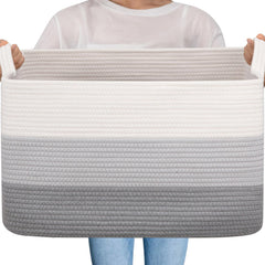OIAHOMY large storage basket in gradient grey enhances living room organization.