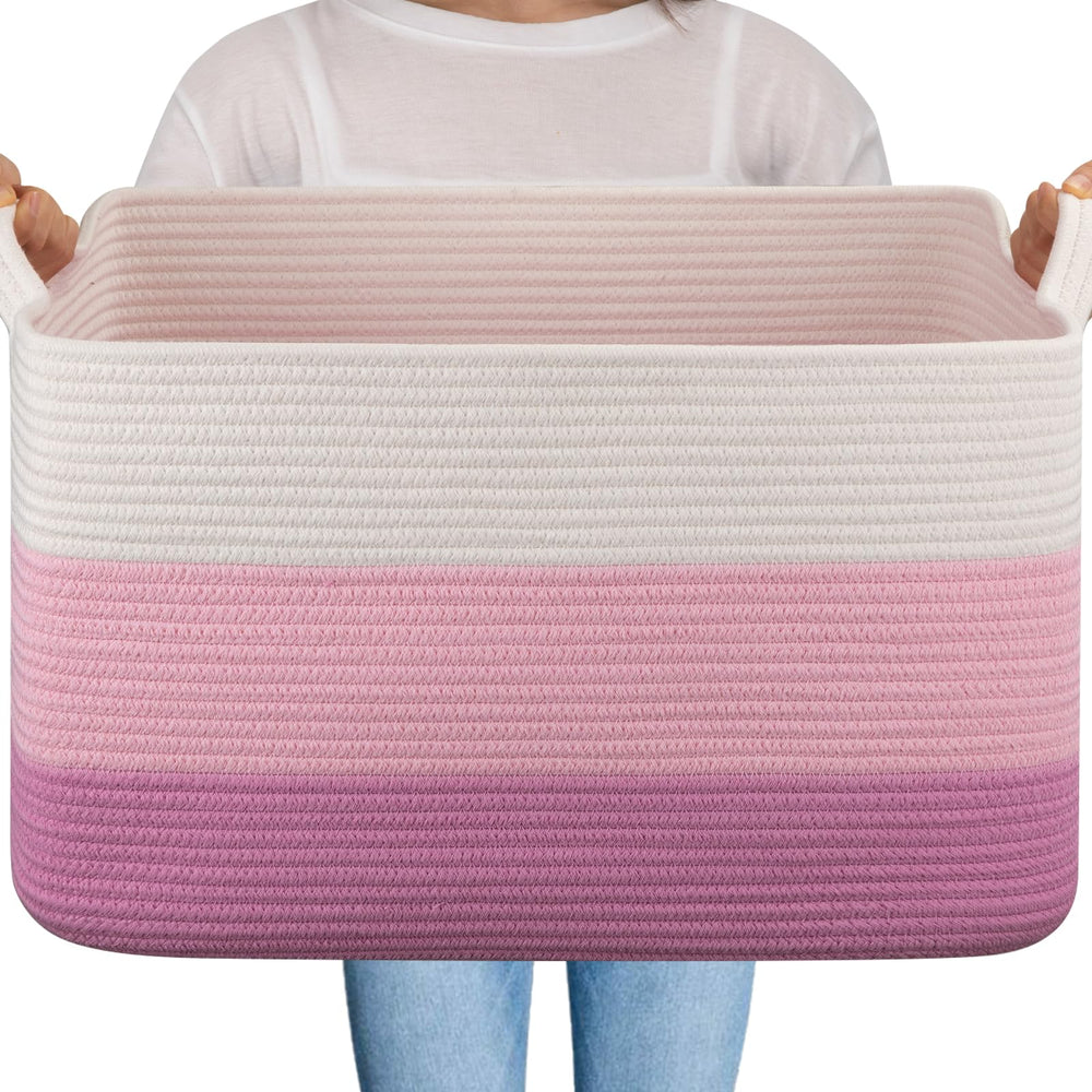 OIAHOMY large storage basket gradient pink front view for blanket storage.