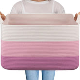 OIAHOMY large storage basket gradient pink front view for blanket storage.