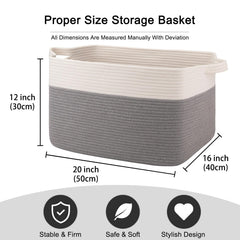 OIAHOMY rectangle basket 20x16x12 large-capacity storage for throws and pillows.