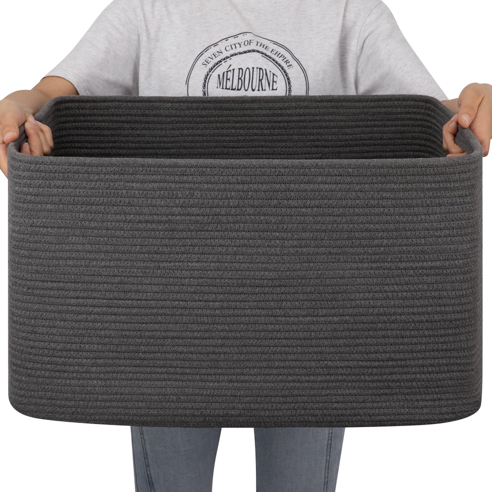 OIAHOMY rectangle blanket basket filled with throws for living room organization.