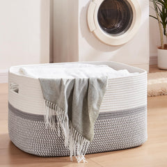 OIAHOMY rectangle woven basket closeup rope cotton for durable storage