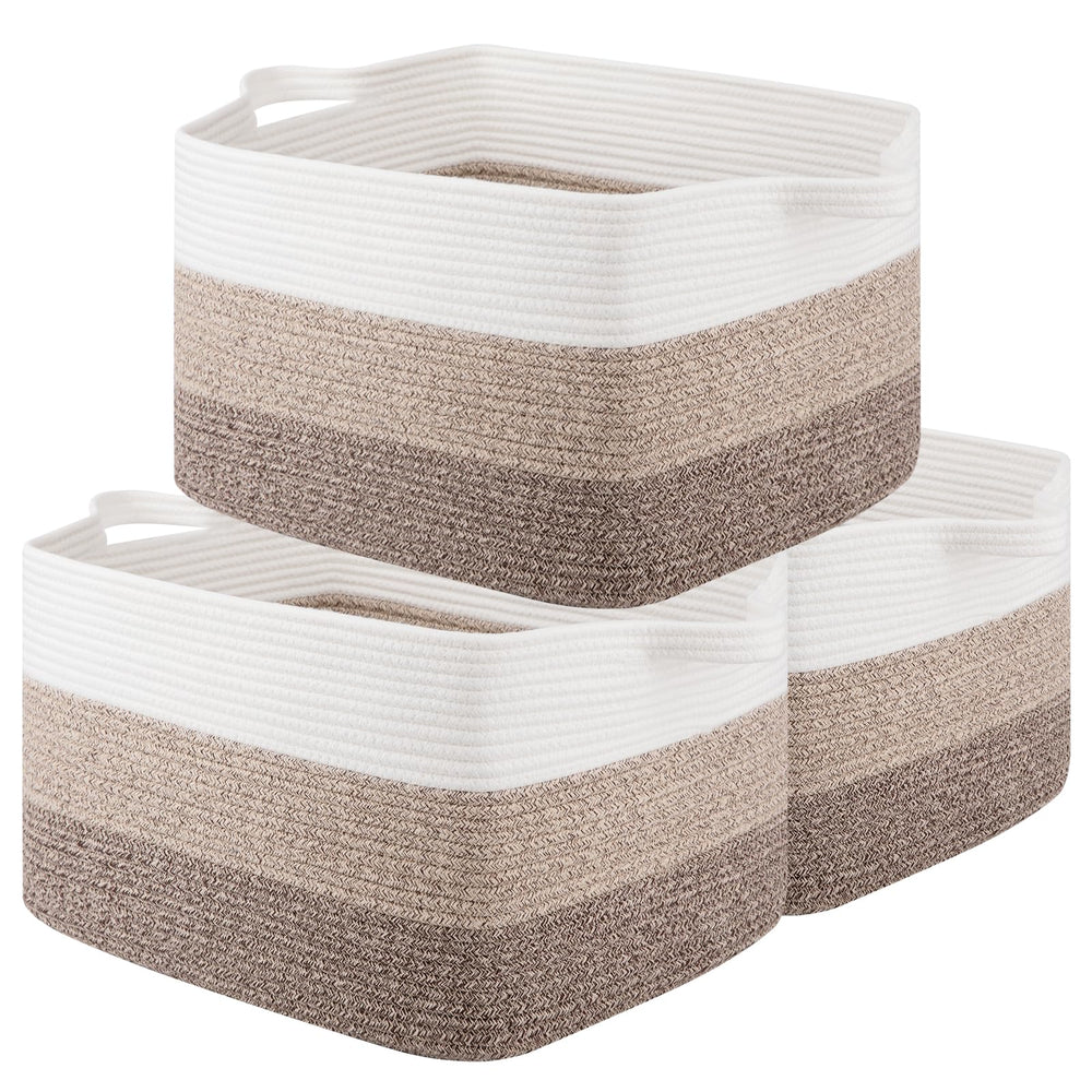 OIAHOMY rectangle woven storage basket yellow front view for toy and clothing organization.