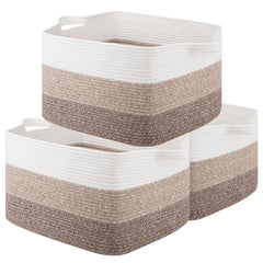 OIAHOMY rectangle woven storage basket yellow front view for toy and clothing organization.