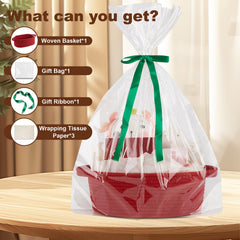 OIAHOMY small woven basket red with gift bag demonstrates ready-to-gift packaging