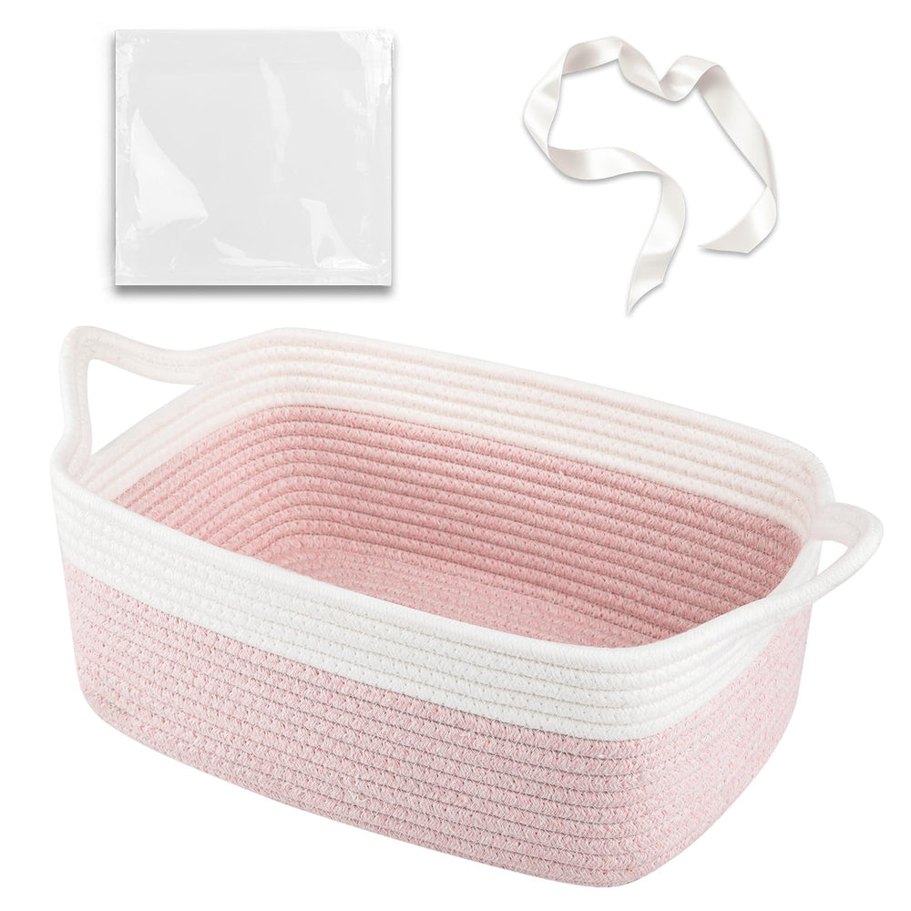 OIAHOMY small woven rope basket with gift bags and ribbons for easy gift presentation.