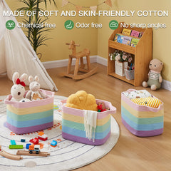 OIAHOMY woven cotton rope basket shows soft weave for safe storage.
