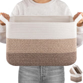 OIAHOMY woven storage basket with foldable handles for easy portability and organization