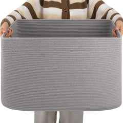 OIAHOMY XXLarge grey blanket basket holding throws neatly in a living space