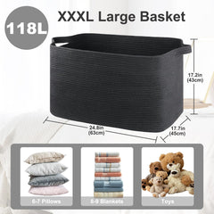 OIASKET 118L blanket basket with handles highlights easy lifting and transport between rooms.