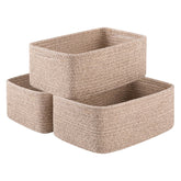 OIASKET 3-pack small baskets, front view in brown, ideal for tidy shelves and quick-access essentials.