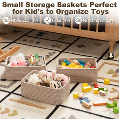 OIASKET on-shelf display showing three baskets neatly organized in a living space.