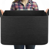 OIASKET 95L blanket basket black front view with ample storage for blankets and toys