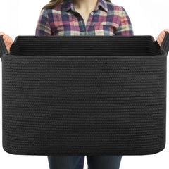 OIASKET 95L blanket basket black front view with ample storage for blankets and toys
