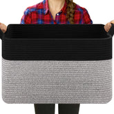 OIASKET Blanket Basket with folded edges highlights sturdy cotton rope construction.