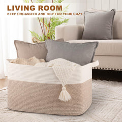 OIASKET blanket and pillow storage basket neatly tucks blankets and pillows.