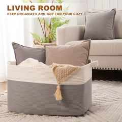 OIASKET cotton rope basket stores pillows and blankets in bedrooms