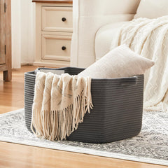 OIASKET dark-grey basket fits nurseries and living rooms with soft touch.