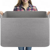 OIASKET extra-large blanket basket front view shows ample blanket storage.