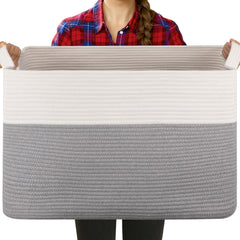 OIASKET extra-large laundry basket folded shows durable cotton rope build for long-term storage