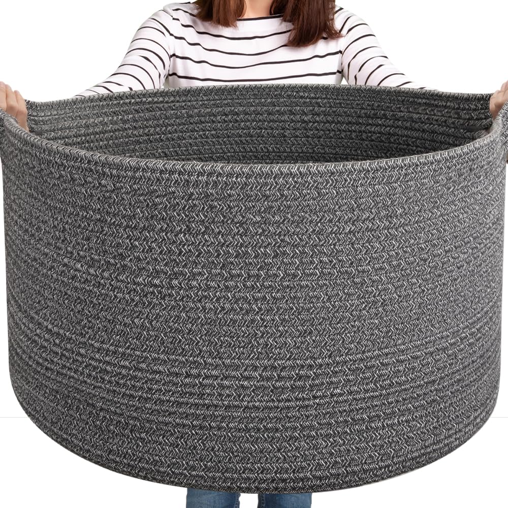 OIASKET large-basket-blanket-storage keeps blankets accessible while tidying the living room.