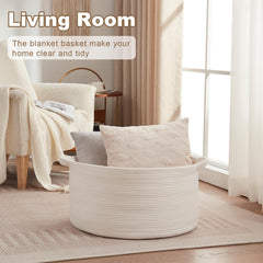OIASKET large basket in living room setup demonstrates neutral design blending with decor.