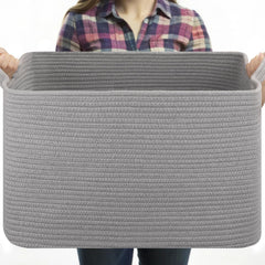 OIASKET large blanket basket front view highlights durable woven texture for easy blanket storage.