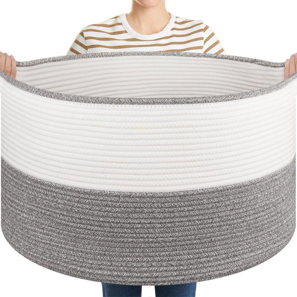 OIASKET large blanket basket hero view with spacious storage for pillows and throws.