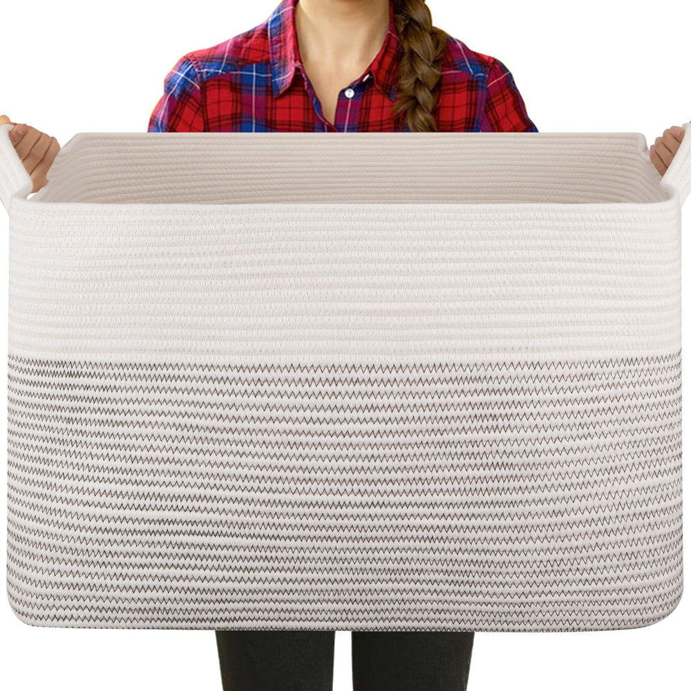 OIASKET large blanket basket in living room stores blankets and toys neatly