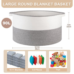 OIASKET large blanket basket side view showing easy-carry handles.