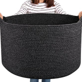 OIASKET large woven basket for blanket storage in black with easy organization.