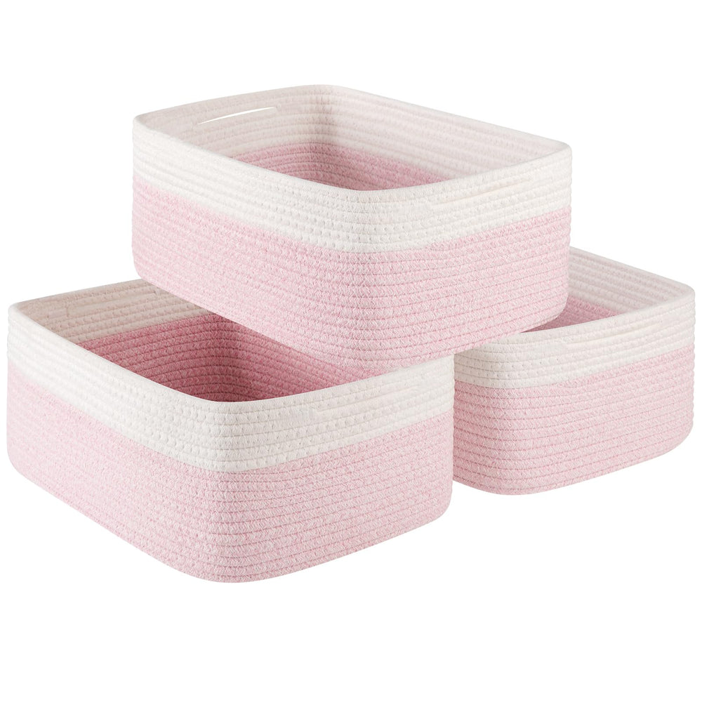 OIASKET 3-pack pink storage baskets ready for shelf organization and tidy closets