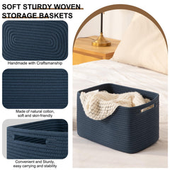 OIASKET storage baskets blue cotton rope texture up close highlights durable natural material