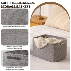 OIASKET storage basket used as a book organizer in a bedroom.