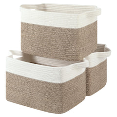 OIASKET storage baskets brown-white rectangular closeup shows durable weave for tidy shelves.