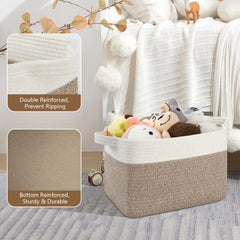 OIASKET storage baskets with toys organized on child’s bookshelf.