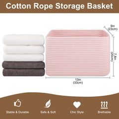 OIASKET pink woven storage basket close-up with soft cotton rope texture and sturdy handles