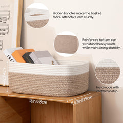 OIASKET woven baskets on shelves show organized storage and easy access.