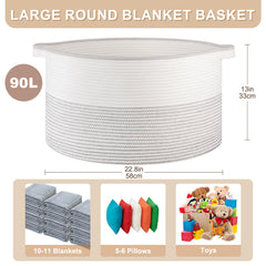 OIASKET woven storage basket in living room for tidy blankets and pillows.