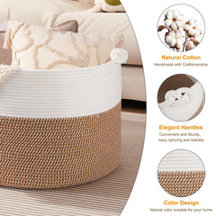 OIASKET XXL basket in bedroom setting, helps organize blankets and pillows.