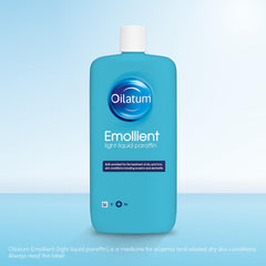 Oilatum Emollient 500ml pour action demonstrates easy application for moisturised skin.