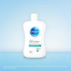 Oilatum Junior Bath Formula 300ml label close-up highlighting soothing care.