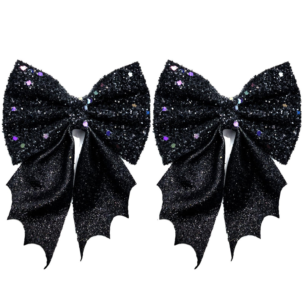 OIUUBBII bat hair bow clip glitter black for Halloween outfits add sparkle