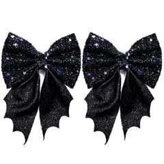 OIUUBBII bat hair bow clip glitter black for Halloween outfits add sparkle