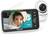 OKAIDI 720P baby monitor on 5-inch display for clear viewing.