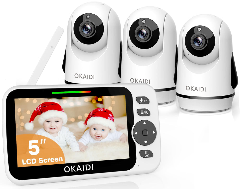 OKAIDI baby monitor 5-inch display offers secure, clear nursery viewing.