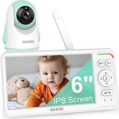 OKAIDI baby monitor 6inch screen offers clear nursery viewing for parents.