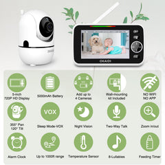 OKAIDI camera with remote pan-tilt enables full-room viewing from anywhere.