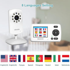OKAIDI video baby monitor shows 2x digital zoom for clear baby viewing from distance.