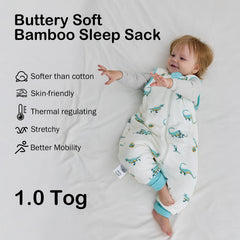 Okayinn BubblePanda sleep sack side view shows comfortable leg room for crawling and movement.